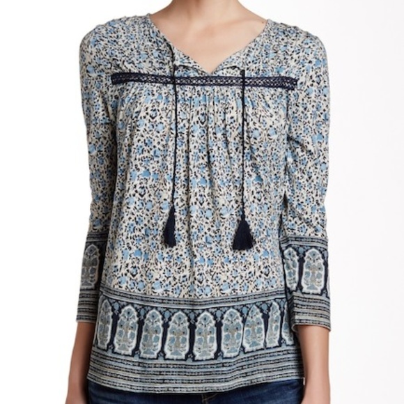 Lucky Brand Tops - Lucky Brand Ethnic Border Print Top Blue XL